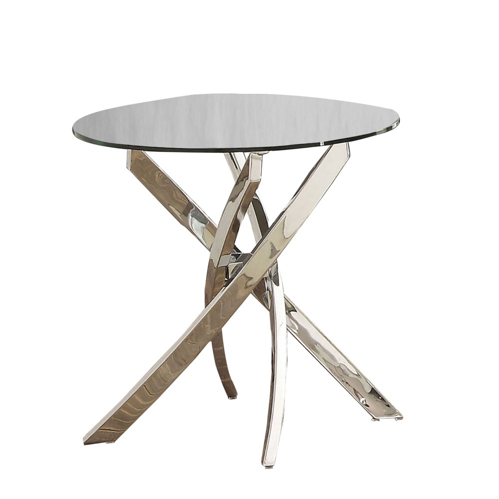 Round Glass Top End Table with Criss Cross Metal Base, Silver Walmart