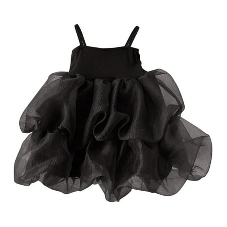 

Little Girls Black Fluffy Mesh Sleeveless Suspender Princess Dress Child Sundress Streetwear Kids Dailywear Outwear