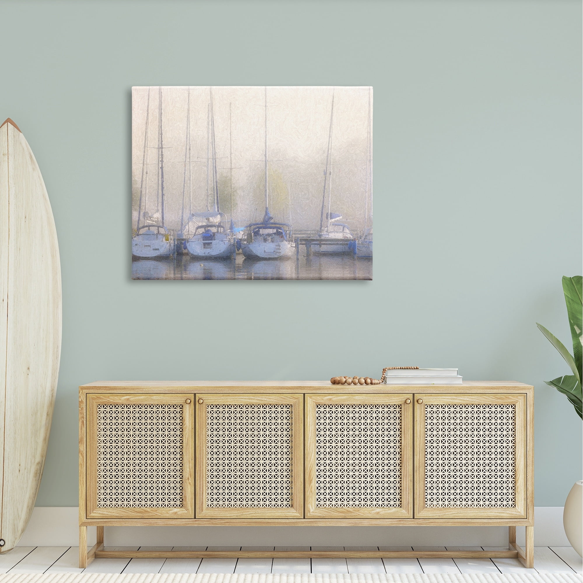 Stupell Docked Sailboats Harbor Reflection Landscape Painting Gallery Wrapped Canvas Print Wall Art