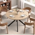 thumbnail image 6 of Hawsaiy 3-Piece 47.2" Round Dining Table Set for 2, Modern Wood Kitchen Table with 2 Dining Chairs, Space-Saving Dining Set with Metal Base for Apartment, Small Space (Natural + Beige), 6 of 11