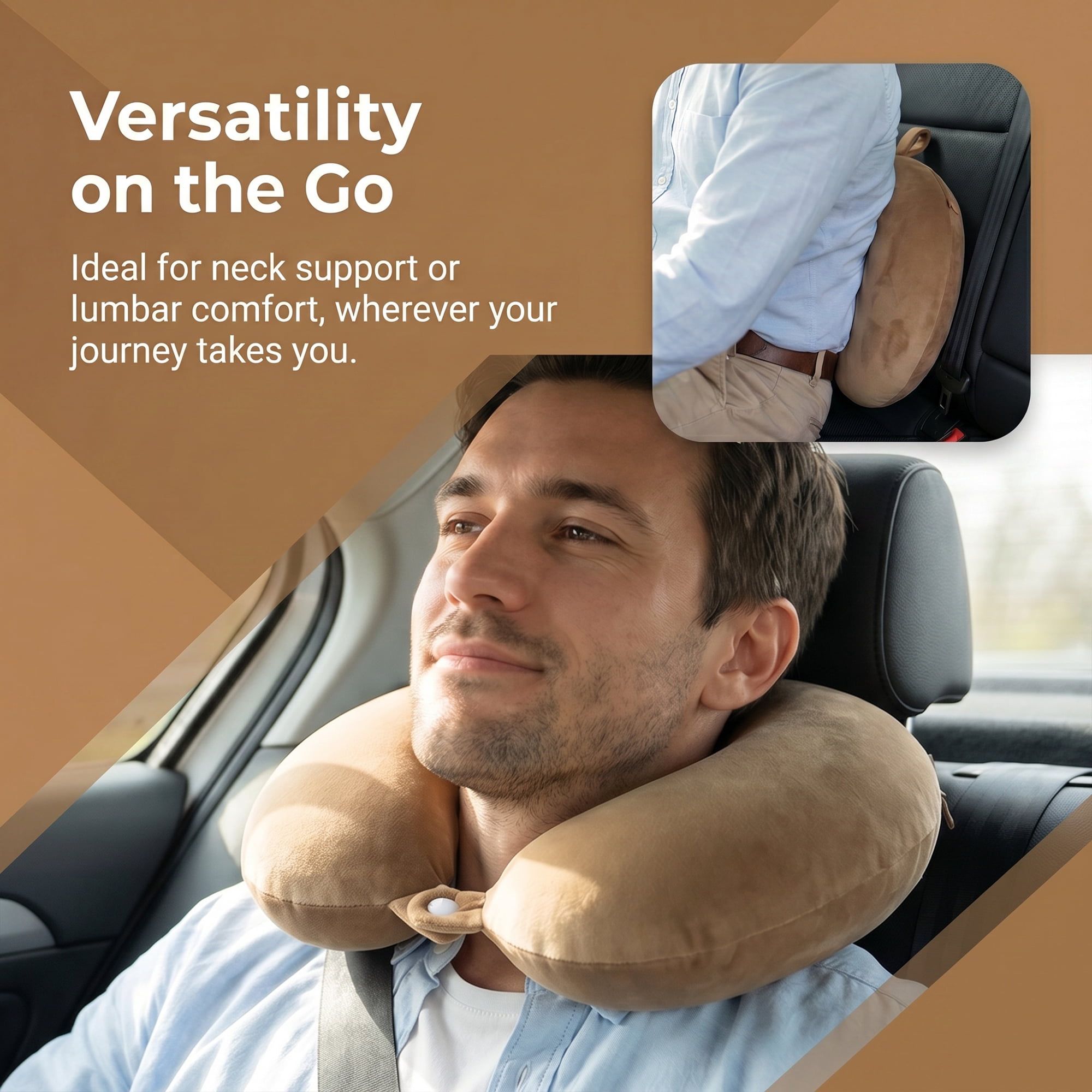 Unique Bargains Memory Foam Travel U Shape Neck Pillow Snap Closure Khaki 12"x12"x4"