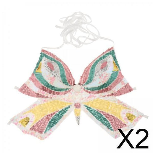 Top corto de lentejuelas,Top corto de lentejuelas brillantes para mujer mariposa,Top de tubo escotado Chaleco sin mangas Rave Sujetador con vendaje,Trajes de danza del vientre india Trajes