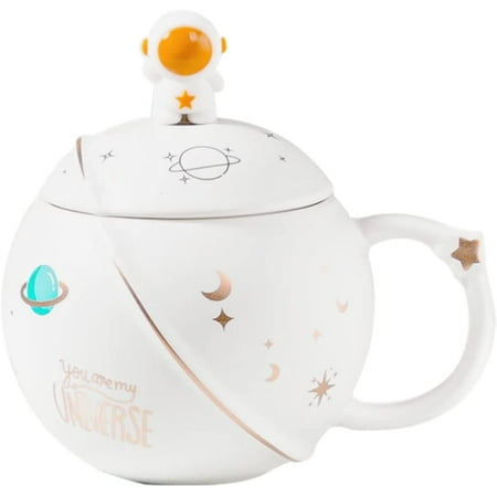 

HwaGui - Cute Astronaut Mug With Lid And Spoon Kawaii Cup Novelty Mug For Coffee Tea And Milk Mug Gift White 450ml/15oz