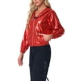 thumbnail image 4 of Chaqueta Brillante de Mujer Inspire Chic de Manga Larga Ligera con Cremallera y Capucha Metálica XS Roja, 4 of 6