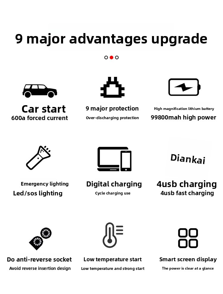 99800mAh Car Jump Starter with Air Compressor Power Bank LED Light and USB Fast Charging for SUV Truck Motorcycle