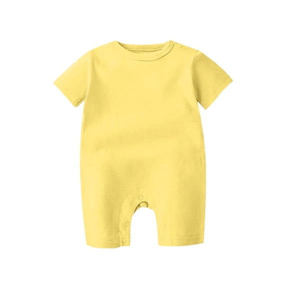 biudgviw Unisex Baby Boy Girl Clothes Round Neck Short Sleeve Jumpsuit Infant Cute Plain Cotton Rompers Breathable Summer Outfits(Yellow,18-24 Months)