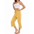 thumbnail image 3 of Prettady Women Capris Pants High Waist Drawstring Comfy Casual Pants Casua Loose Trousers Buttons Trim with Pockets Yellow XXL, 3 of 9