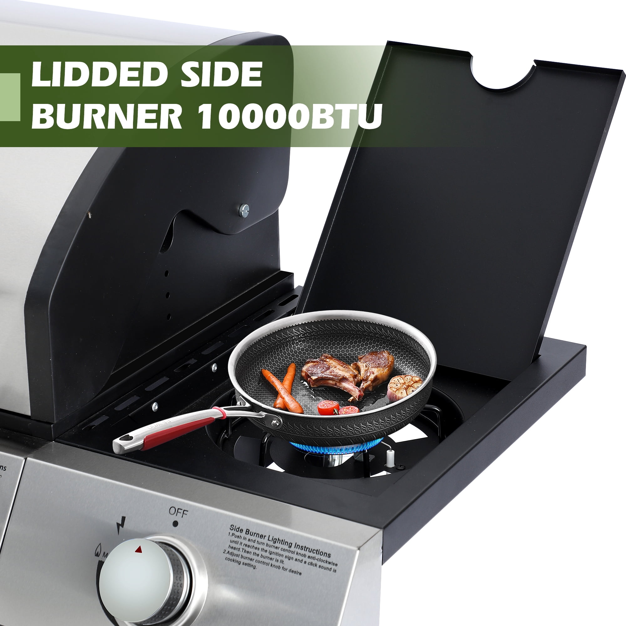 MAGIC UNION 4-Burner Propane Gas BBQ Grill High-Strength Stainless Steel with Side Burner, Portable 50,000 BTU Barbecue Grills with 4 Wheels and 449 SQ.IN. Cooking Area for Outdoor Cooking and Backyar