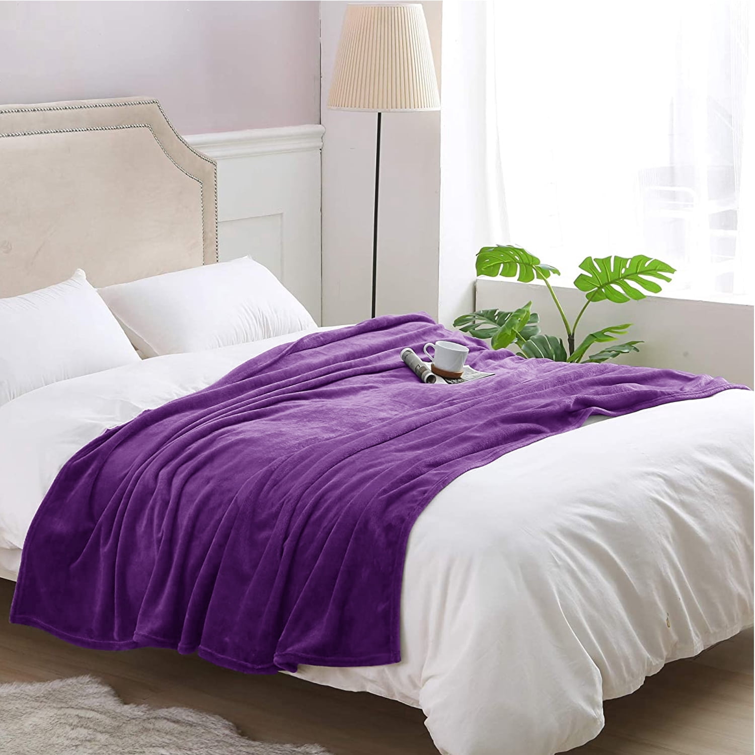 Howarmer Purple Fuzzy Bed Blanket, Throw Twin Soft Flannel Fleece Blankets, All Season Lightweight Warm Bed Throws, 60 x 80 Inch
