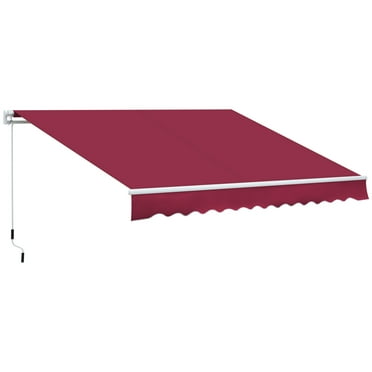CoSoTower 12' X 8' Retractable Awning, Patio Awning Sun Shade Shelter with Manual Crank Handle, 280G/M² Uv and Water-Resistant Fabric, Aluminum Frame for Deck, Balcony, Yard, Red