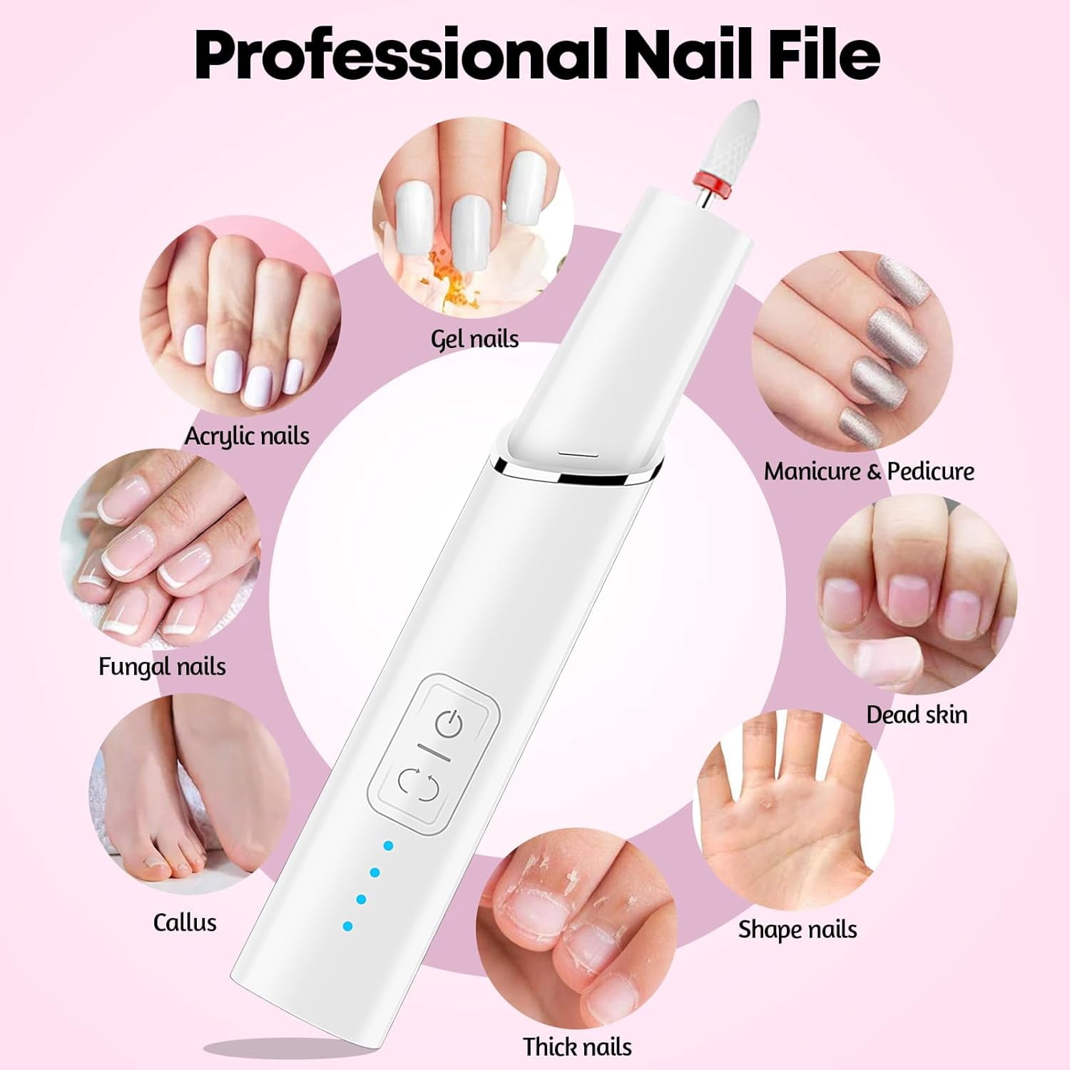Electric Nail Files for Acrylic Nail Gel, Professional Nail Drill Kit 15000RPM 4 Adjustable Speed, 6 Drill Bits, Manicure Pedicure Set for Beginner Women Men