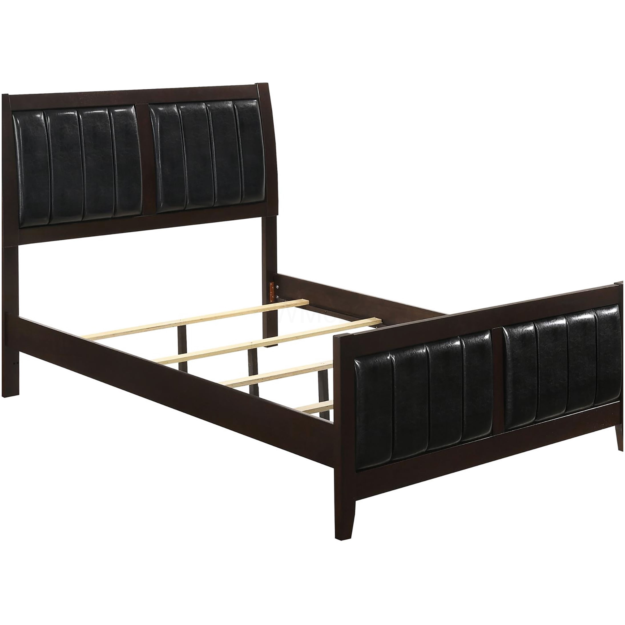 Modern Queen Upholstered Panel Bed Frame with Headboard, Cappuccino Brown Faux Leather and Wood Bed for Bedroom