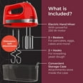 thumbnail image 3 of Mueller Electric Hand Mixer, 5 Speed with Snap-On Case, 250 W, Turbo Speed, 4 Stainless Steel Accessories, Beaters, Dough Hooks, Baking Supplies for Whipping, Mixing, Cookies, Bread, Cakes, Red, 3 of 9