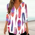 thumbnail image 2 of Penkiiy Womens Feather Printed Tunic Tops 3/4 Sleeve Zip up Tops Dressy Casual Blouses V Neck Work Shirts to Wear with Leggings XL Multicolor, 2 of 5