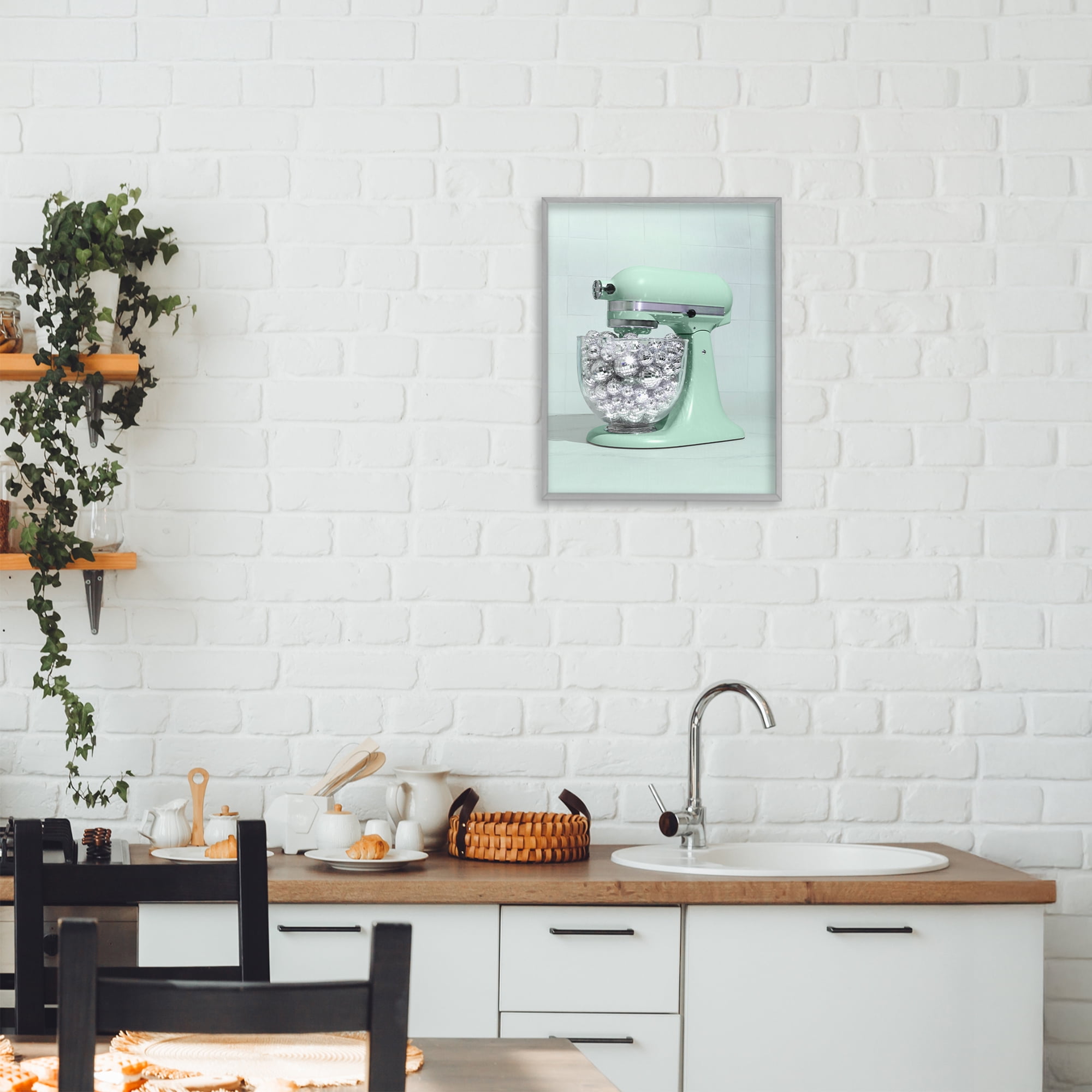 Stupell Industries Disco Kitchen Mixer over Green Gray Framed Giclee Art, design by LISH Creative