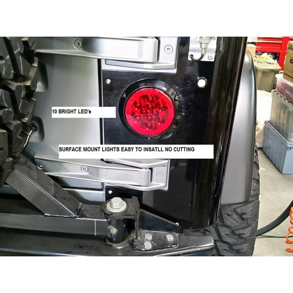 2-4" Inch Red Surface Mount Tail Lights Stop Turn Tail NOT CUTTING REQUIRED JEEP TRUCK TRAILER