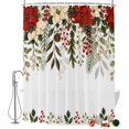 thumbnail image 2 of Christmas Red Poinsettia Shower Curtains for Bathroom, Winter Xmas Flowers Eucalyptus Waterproof Fabric Shower Curtain, Decorative Bathroom Curtain for Bathtub, 72"x72", No Hooks Included, 2 of 8