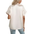 thumbnail image 5 of Fangasis Women Satin Silk Shirt Short Sleeve Shirts Lapel Neck Tops Ladies Loose Blouse Elegant Work Champagne 2XL, 5 of 6