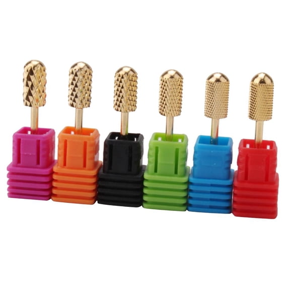 6pcs Nail File Drill, Steel Bits for Acrylic Nails Manicure , 6 Sizes Assorted , Golden, Round