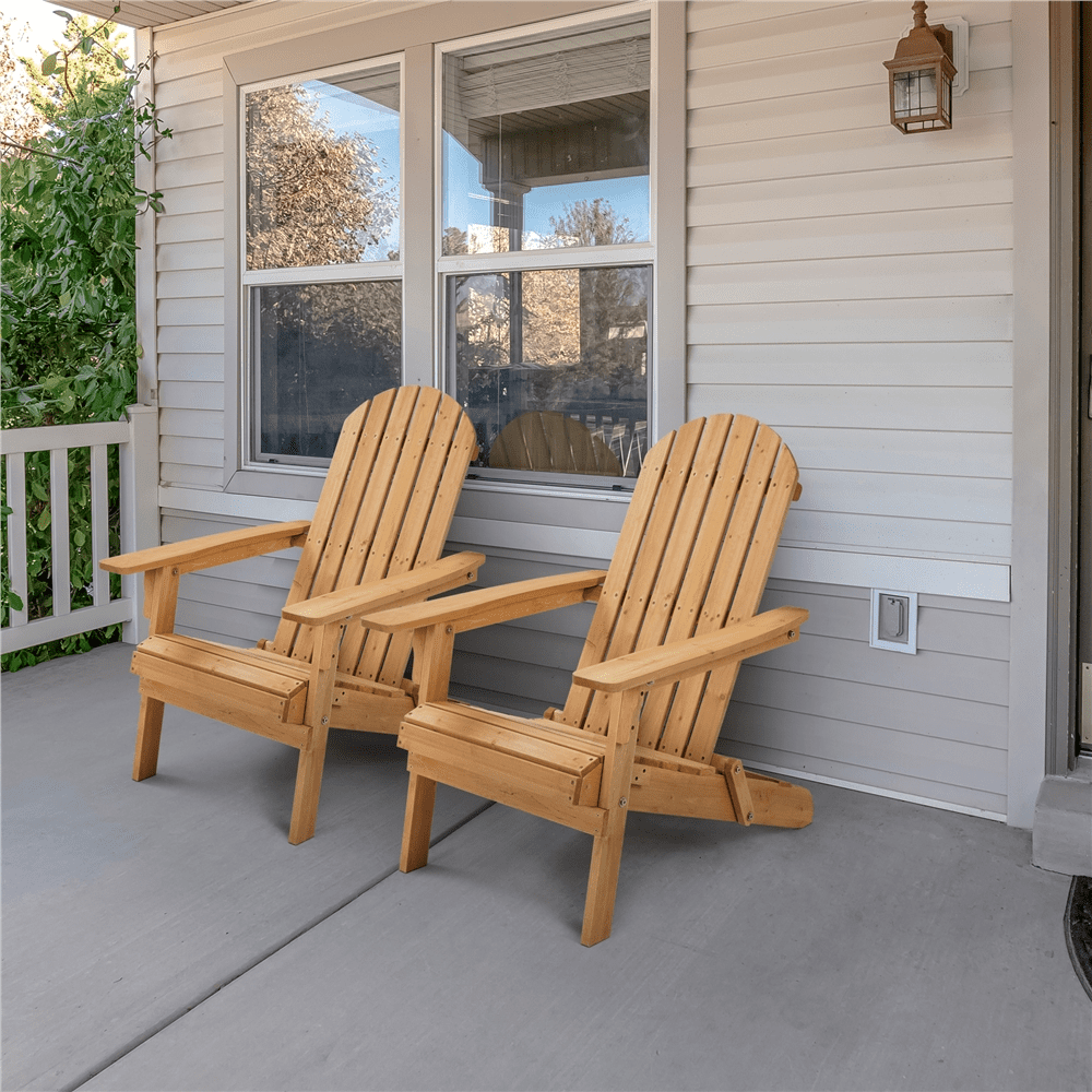 Renwick Folding Adirondack Chair for Patio Garden, Set of 2, Brown