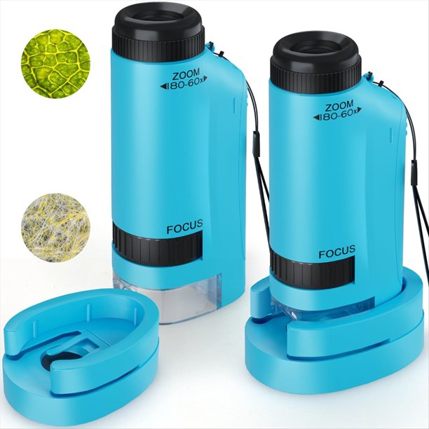 Microscopio Portátil para Niños con Zoom de 60x A 180x, Minimicroscopio de Juguete de Mano, Juguetes Científicos y STEM, Microscopio de Bolsillo LED