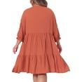 thumbnail image 4 of DARING DIVA Women's Plus Size Tie Neck Lace Sleeve  Ruffle Midi Flowy Dress 3X Orange, 4 of 6