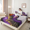 thumbnail image 4 of jejeloiu Marble Purple Gold Twin 3-Piece Reversible Abstract Fluid Stripe Sheet Set, 4 of 7