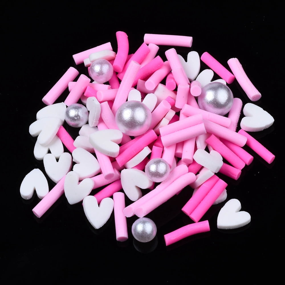 Handmade Polymer Clay Cabochons Fashion Nail Art Decoration Accessories with Plastic Imitation Pearl Beads Mixed Shapes Hot Pink 2~12x1.5~5x1~5mm