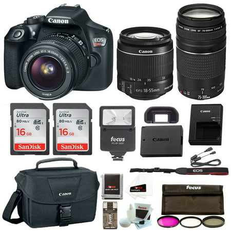 Canon Rebel T6 DSLR Camera w/18-55mm & 75-300mm Lenses Premium Bundle, Flash, 2x 16GB SD Cards, Camera