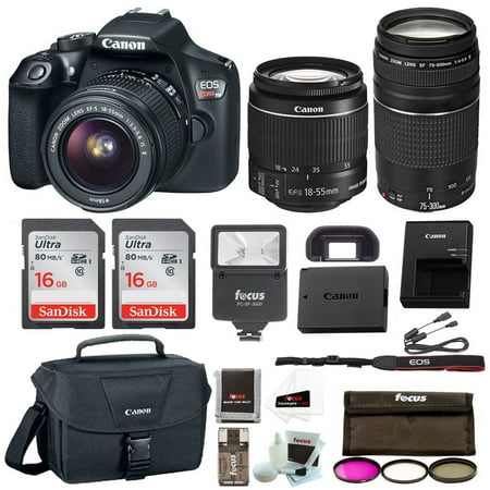 Canon Rebel T6 DSLR Camera w/18-55mm & 75-300mm Lenses Premium Bundle, Flash, 2x 16GB SD Cards, Camera (Best Used Dslr Camera For Beginners)