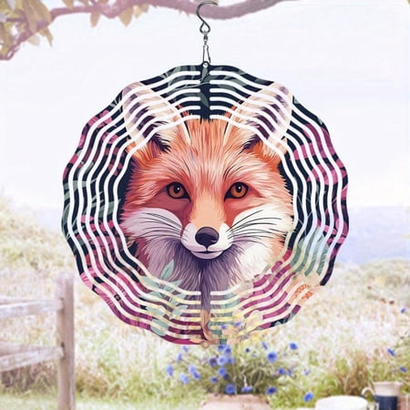 HELLOYOUNG 2D Metal Fox Wind Spinner Outdoor Garden Decor Rotating Wind Chime for Yard Patio Balcony Decoration