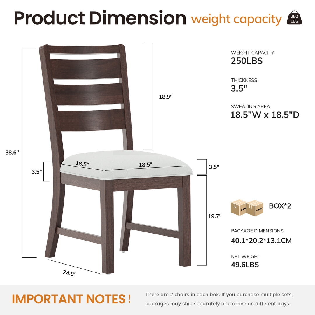 COLAMY SERA Solid Wood Dining Chair Set of 4 with Fabric Upholstered Cushion, Ladder Back Farmhouse Kitchen Chair, Modern Two-Tone Chair for Home and Restaurant, Brown