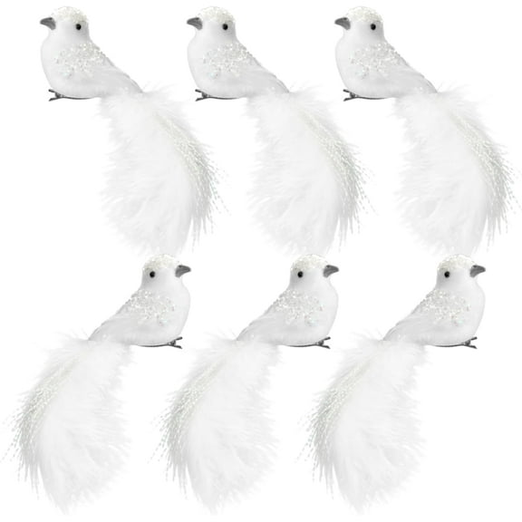 Dalrosia White Cardinals Ornaments Handmade Artificial Birds with Sequins Clip on Christmas Tree for Christmas Tree Wreaths Garland Decorations