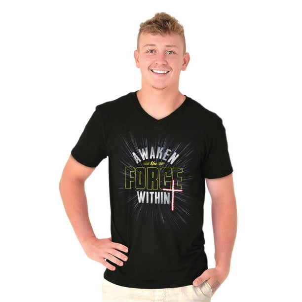 Star Wars V-Neck Tees Shirts Tshirt T-Shirt Awaken The Force Within Christian Religious Jesus Christ