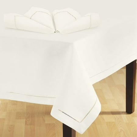 Hometrends Hemstitched Tablecloth & Napkin Set, Ivory