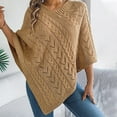 thumbnail image 3 of POIUYTR Women Poncho Sweater V Neck Solid Knit Pullover Cape Elegant Shawl Wrap Holiday Warm Gifts for Women, 3 of 8