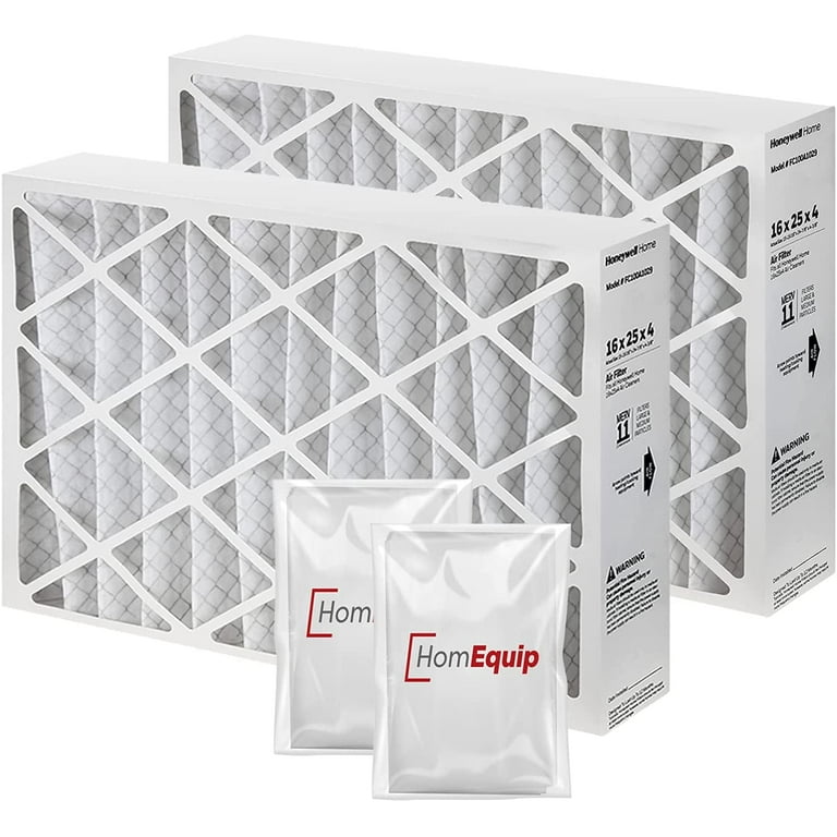 Honeywell FC100A1029 Furnace Filters 16 x 25 x 4 Air Filter Replacement Merv 11 Filter Media with Homequip Disposal Bag 2 Pack