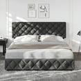 thumbnail image 2 of EDTara Upholstered Platform Bed with Storage Drawers & Adjustable Headboard, Linen Fabric, Diamond Button Tufted, No Box Spring Required, 2 of 7