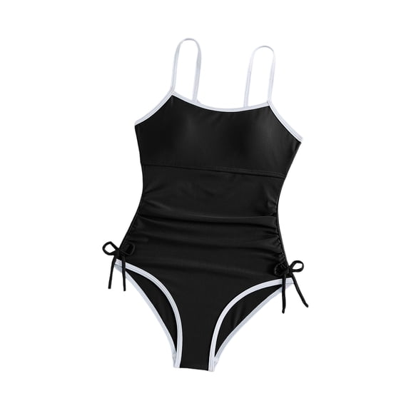 SROBPTY Teen Girls Swimsuits Solid Crew Neck Sleeveless Bathing Suits for 7-16Y