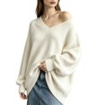 thumbnail image 2 of ZDNIXIAN Oversized V Neck Sweaters for Women Loose Slouchy Long Sleeve Knit Pullover Tops, Solid Color Relaxed Fit Drop Shoulder Knit Jumper, Casual Cozy Knitwear for Fall Winter Daily Street Outfits, 2 of 4