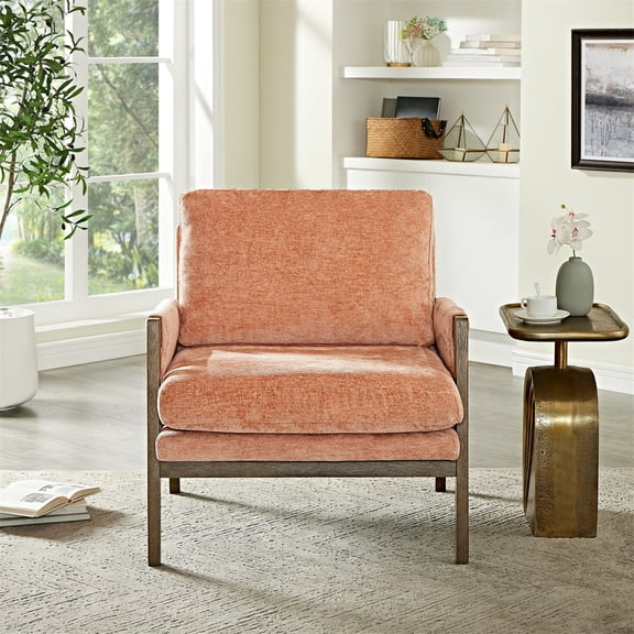 Nmkwnr Upholstered Velvet Accent Chair with Wood Frame, Mid Century Modern Armchair for Living Room, Office, Orange