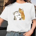 thumbnail image 2 of Camiseta blanca informal con cuello redondo y manga corta con estampado de gato bonito para mujer Pompotops hkajfhjk459181, 2 of 5