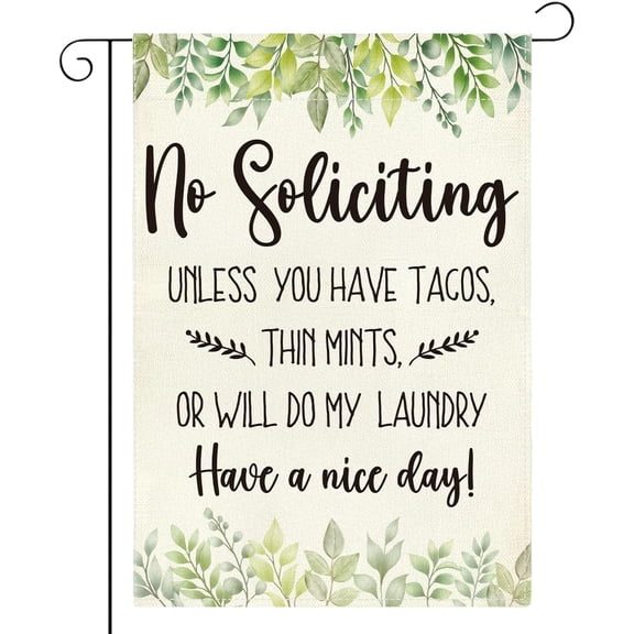 No Soliciting Garden Flag for Outside Farmhouse Home Front Door Lawn Yard 12 x 18 Inch