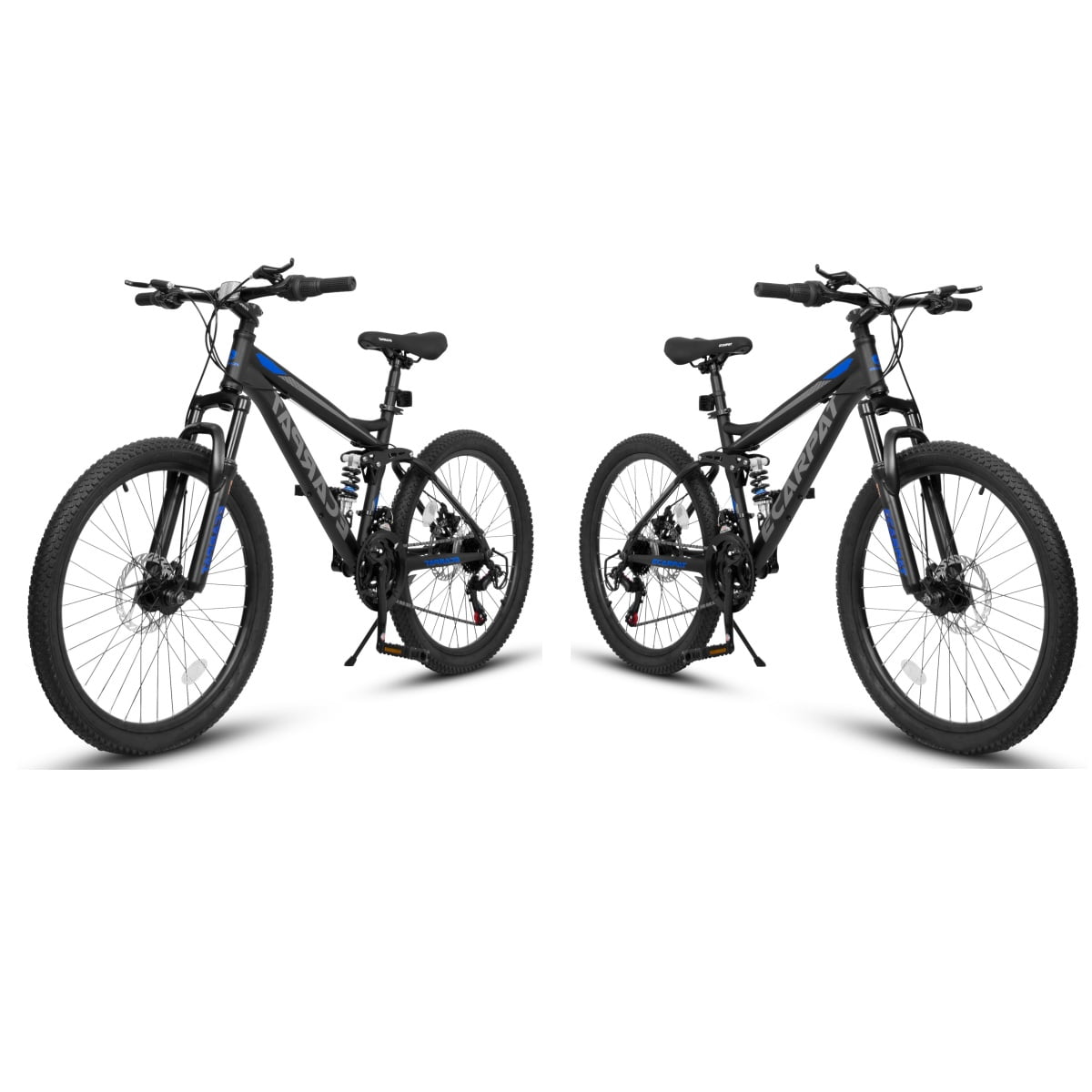 Mountain Bike, 24" Mountain Bicycle with Rubber Non-slip Tires, Front Fork & Shock Absorber, Steel Frame Full Suspension Beach Urban Bike For Mens Womens