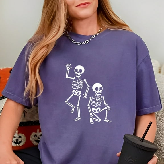 Halloween Dancing Skeleton T-Shirt – Funny Two Skeletons Graphic Tee, Perfect Gift for Halloween