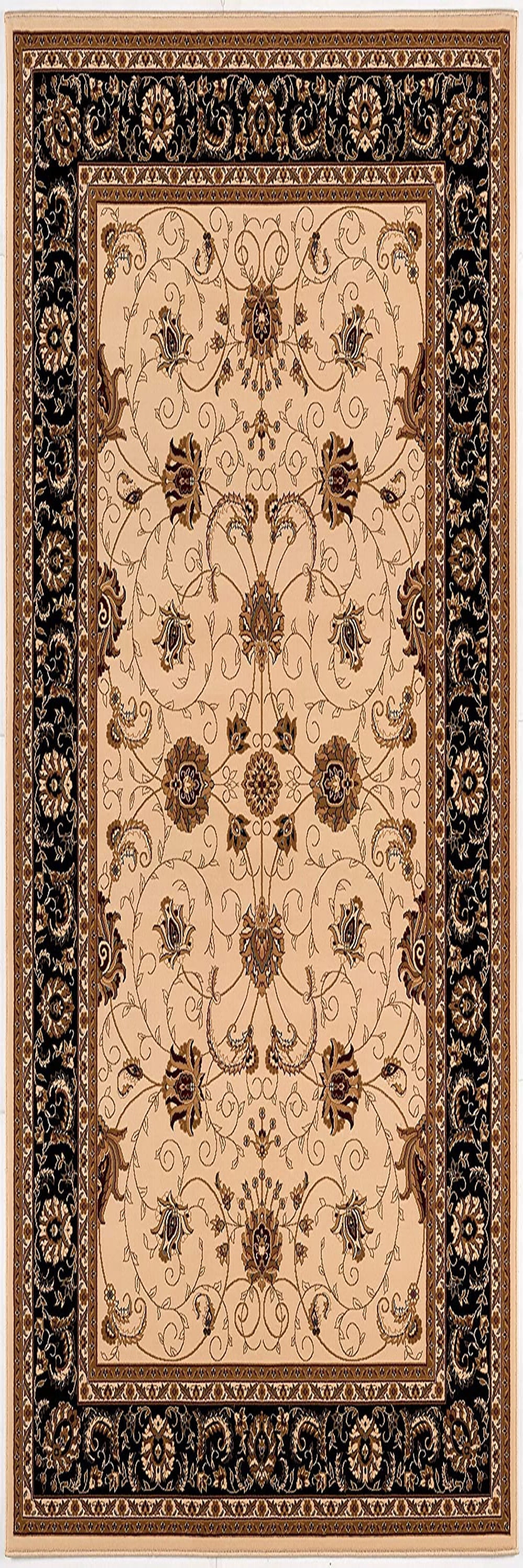 Tapis d'intérieur persan Rug Branch Majestic 2' x 7' (taille exacte : 2'3" x 7'), beige noir, style traditionnel - Entrée, couloir, salle de bain et cuisine