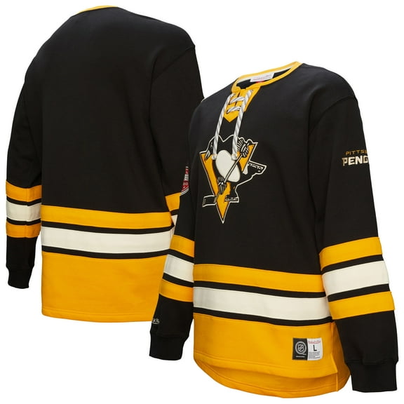 Men's Black Pittsburgh Penguins Heritage Lace-Up Pullover Sweatshirt