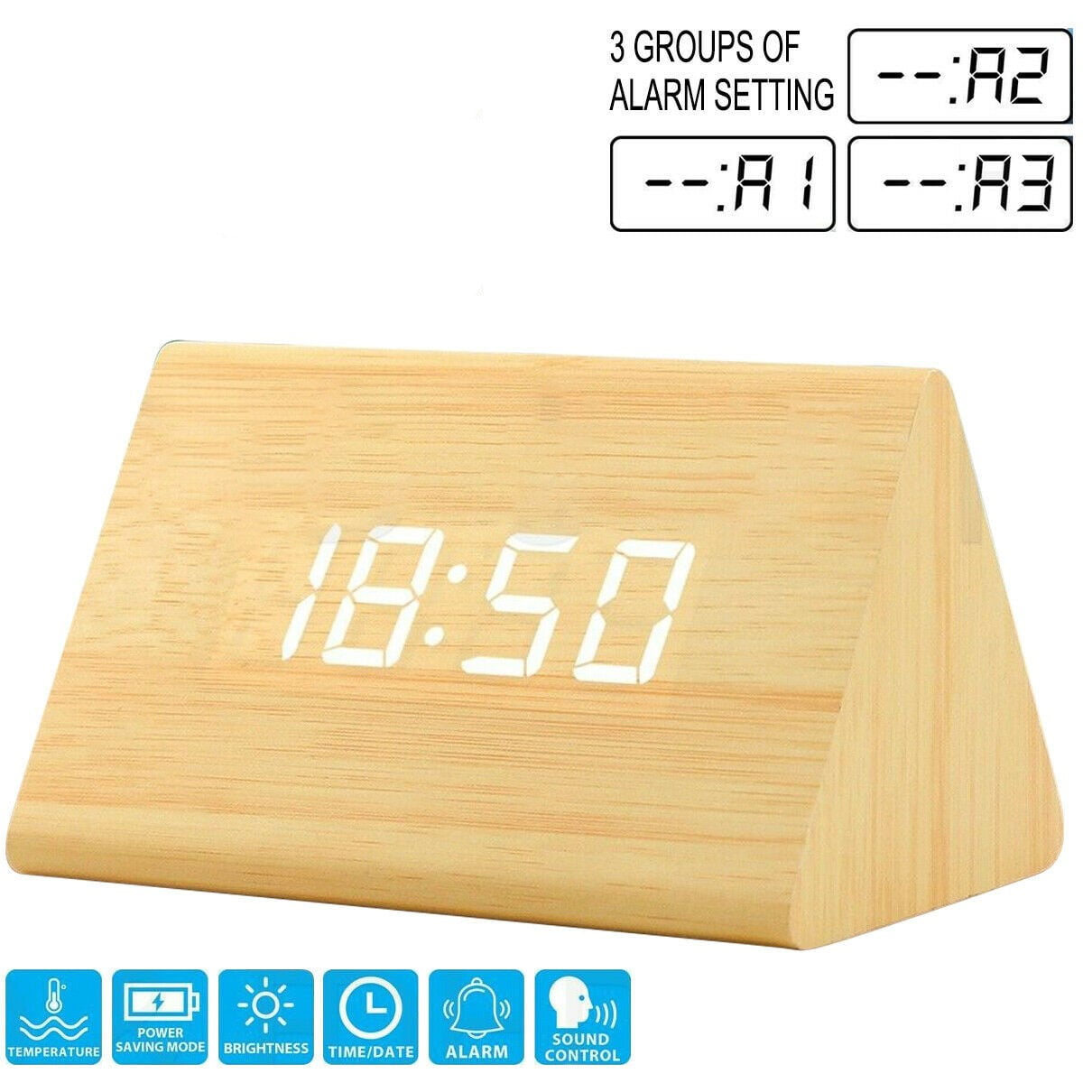 AC11Black/_White Multi-function LED Alarm Clock with Time//Date// Temperature Display and Voice Control for Home Office Travel Lanker Wooden Digital Clock