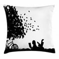 thumbnail image 1 of Black and White Throw Pillow Cushion Cover, Silhouette of a Girl with Bike Reading a Book under a Tree in Fall, Decorative Square Accent Pillow Case, 24 X 24 Inches, Black and White, by Ambesonne, 1 of 2