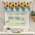 thumbnail image 2 of Sunflower Curtain Valances for Windows, Kitchen Valance Window Treatments Panel 2 Pack, Pastoral Pastel Yellow Floral Rustic Wood Plank Rod Pocket Short Curtains for Bathroom Bedroom 54 x 18 Inch, 2 of 8
